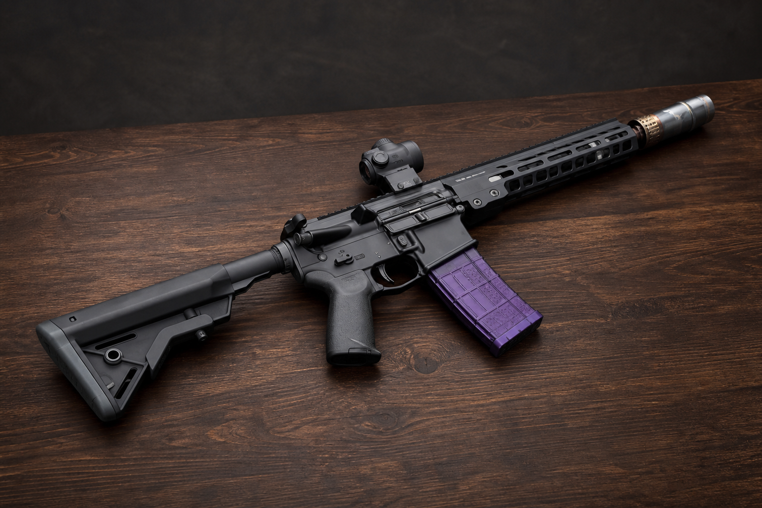 Meyer Armament rifle with a purple magazine